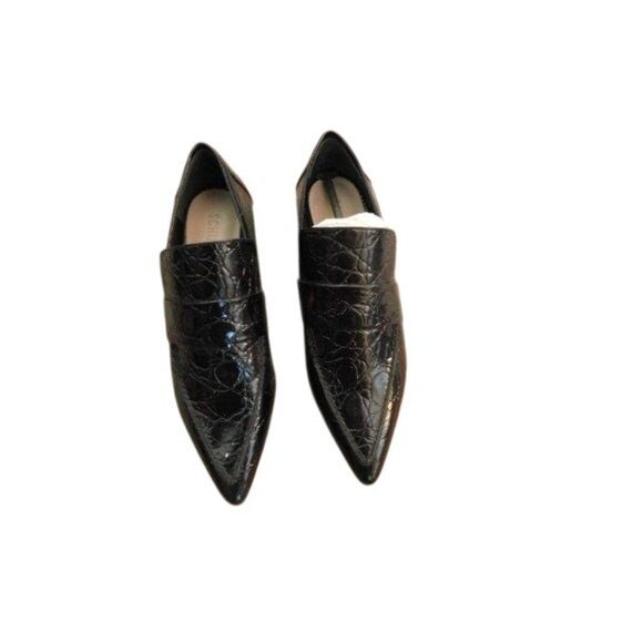 Schutz Size 8.5 Black Pointy Toe Croc Textured Slip On Leather Shoes NWT - Picture 2 of 4